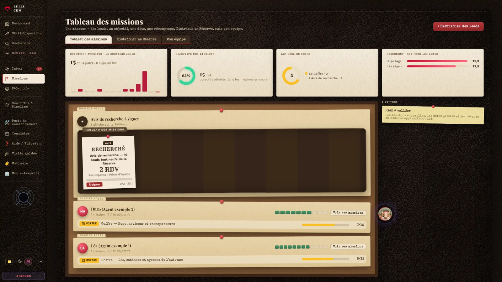 Le tableau des missions